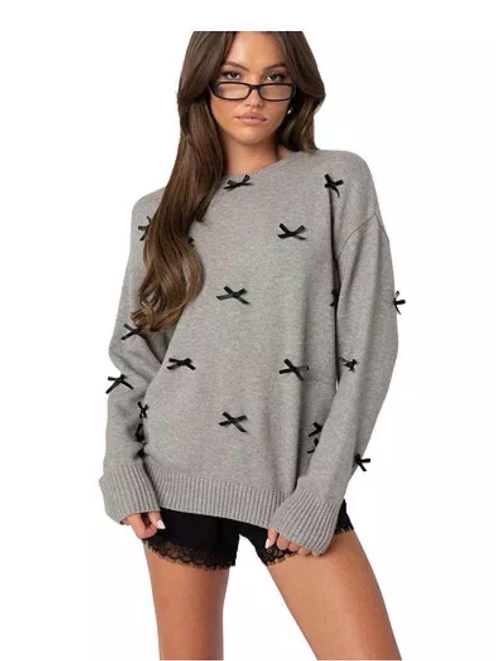 Edikted satin effect bow Gray Sweater
